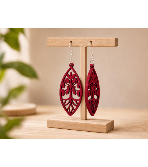 Boucles d'oreilles arbre de vie rouge