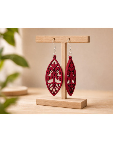 Boucles d'oreilles arbre de vie rouge